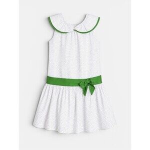 Janie and Jack White Polka Dot Dress Green Trim Girls Size 4 Classic Cotton